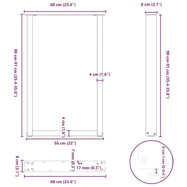 vidaXL sofabordsben, 2 stk., sort, 60x(90-91) cm, stål