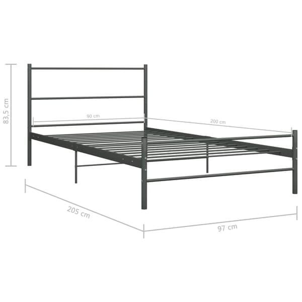 vidaXL Sängram grå metall 90 x 200 cm