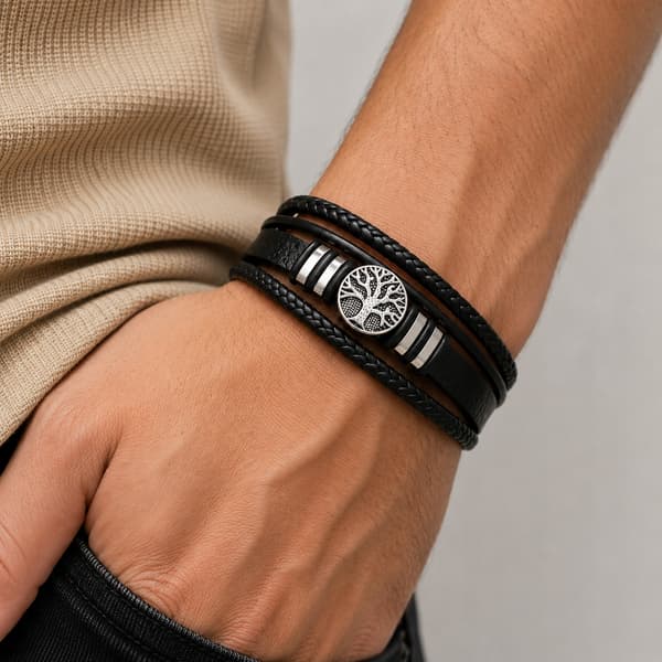 Herrläderarmband Premium flätat läderarmband Gåva