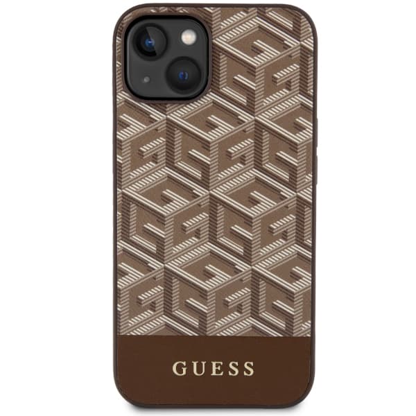 Guess GCube Stripes MagSafe-etui til iPhone 14 Plus, brun