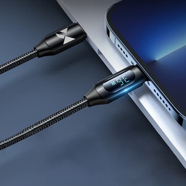 iPhone USB-C - Lightning-kabel med LED-skærm 36W 2m sort