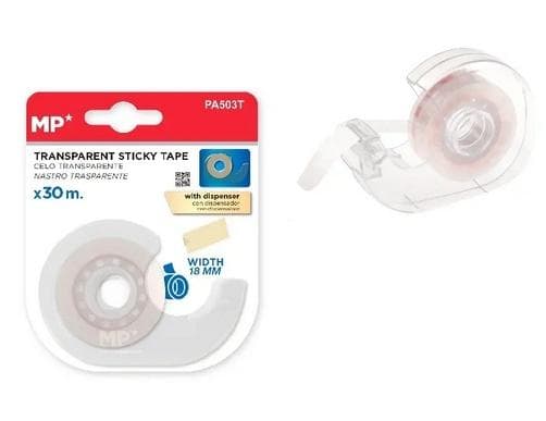 Transparent kontorstejp 18mmx30m med dispenser