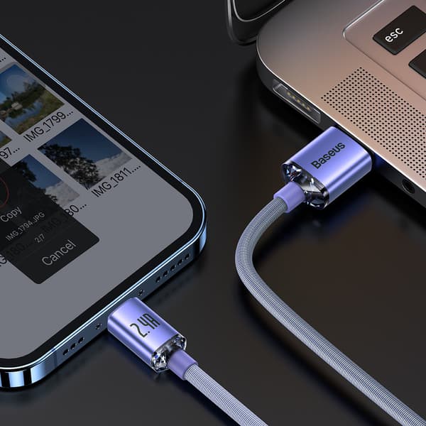 Kabel til hurtig opladning og dataoverførsel USB iPhone Lightning 2.4A 1.2m lilla