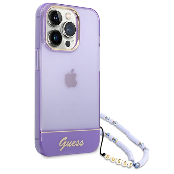 Guess Translucent Pearl Strap Cover til iPhone 14 Pro, Lilla