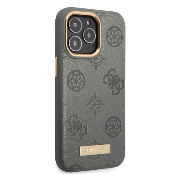 Guess Peony Logo Plate MagSafe-etui til iPhone 13 Pro Max, grå