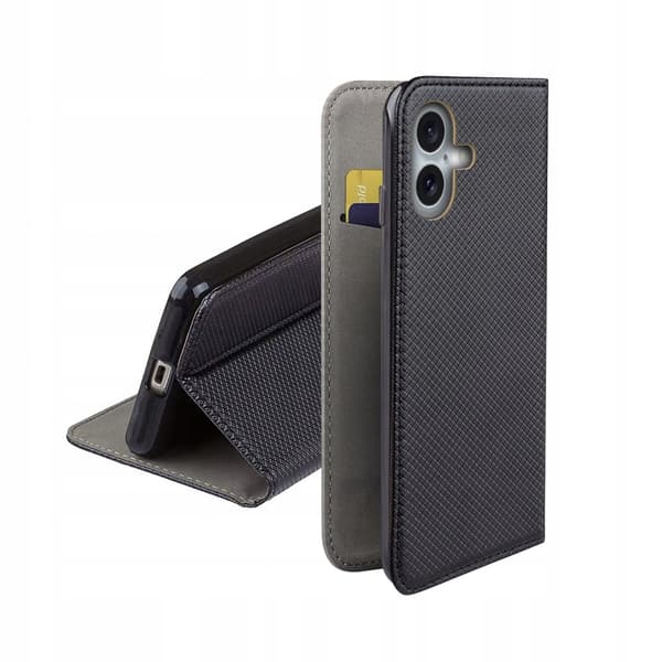 Etui til APPLE IPHONE 16 SMART MAGNET SORT BOG LUKKET + glas