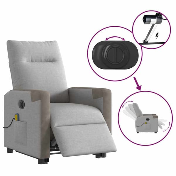 vidaXL Elektrisk lyftande massagefåtölj, vilstol, grå