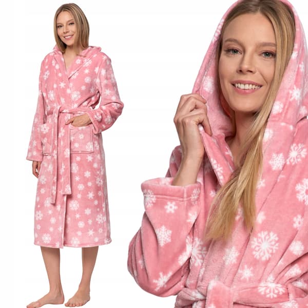 Varm lang damebadekåbe med hætte og lommer MORAJ L Pattern1