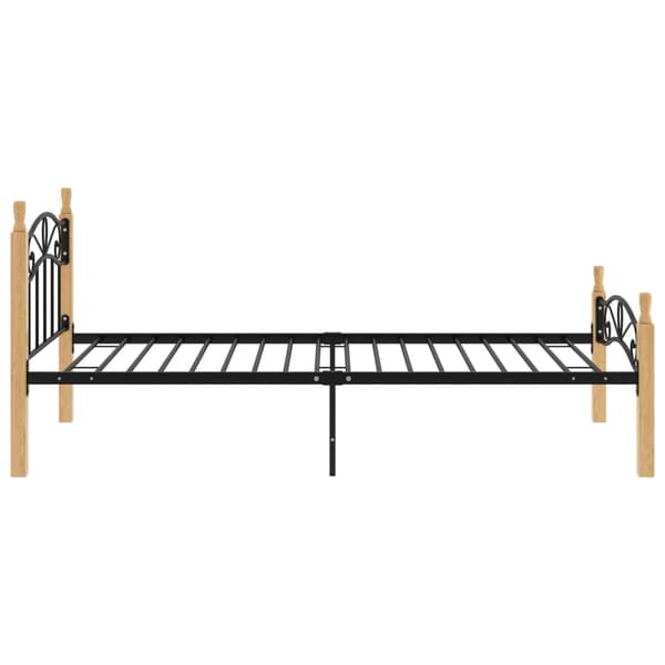 vidaXL sengestel sort metal og massivt egetræ 90x200 cm