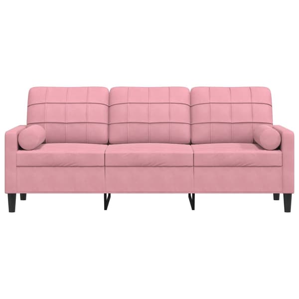vidaXL 3-sitssoffa med kuddar, rosa, 180 cm, sammet