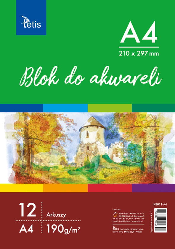 Akvarellblock A4, 190 g/m2, 12 ark