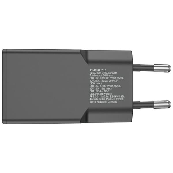 4smarts FlatPlug Duos 30W GaN USB-C/USB-A Vægoplader Sort