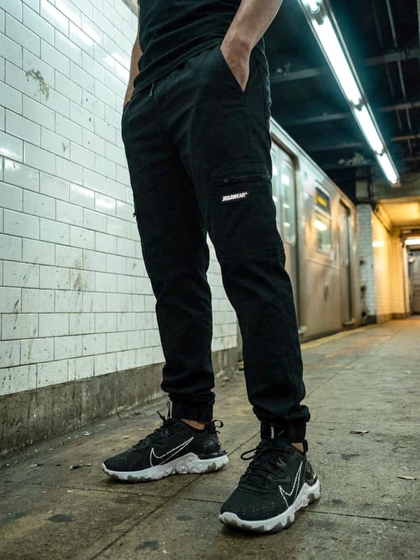 Jigga Wear Stripe Zip Cargo Joggingbukser Sort XL