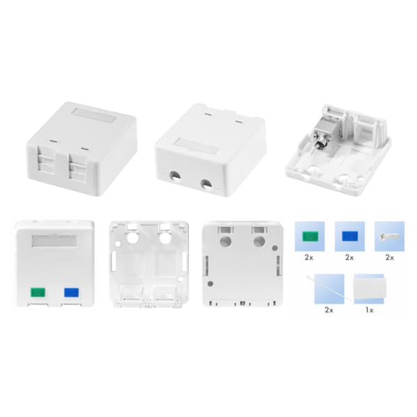 LogiLink Surface-Mounted Box 2 Keystone Module RJ45 USB Cat.6A Snap-in Valkoinen
