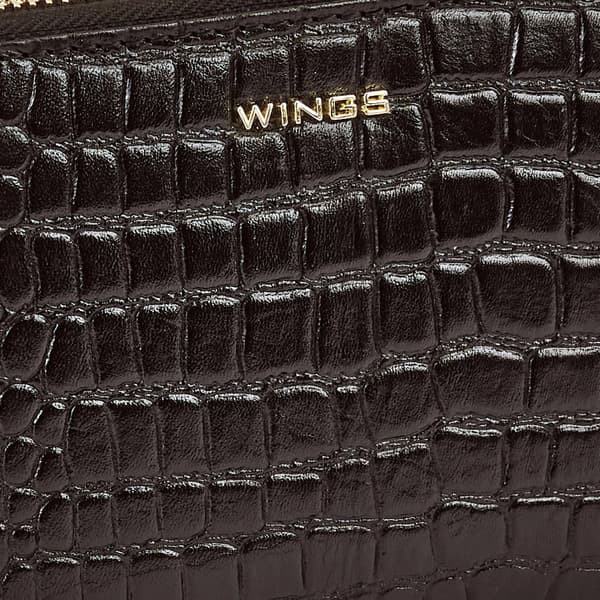 Damepung i læder med håndledsrem WINGS CROCO SORT