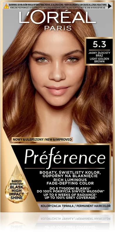 Loreal Preference hårfarve - 5.3 Virginia lysgyldenbrun (2x60ml, 54ml)