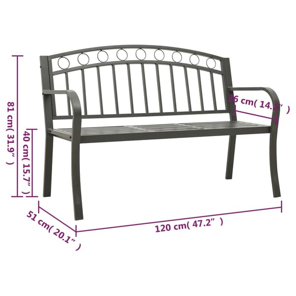 vidaXL Puutarhapenkki pöydällä, harmaa, 120 cm, teräs