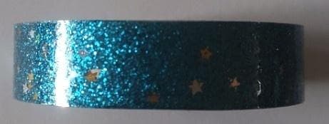Glitterbånd med stjerner, blå, 18 mm x 2 m