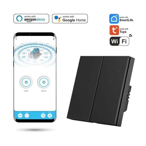 Tuya SmartLife Zigbee dobbeltafbryder med N Black
