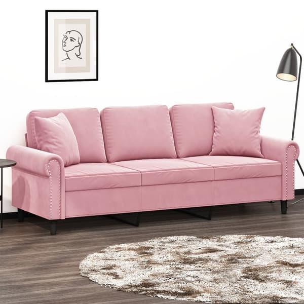 vidaXL 3-sitssoffa med kuddar, rosa, 180 cm, sammet