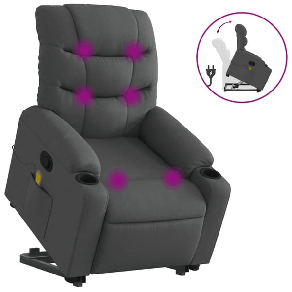 vidaXL Lyftbar massagefåtölj mörkgrå tyg