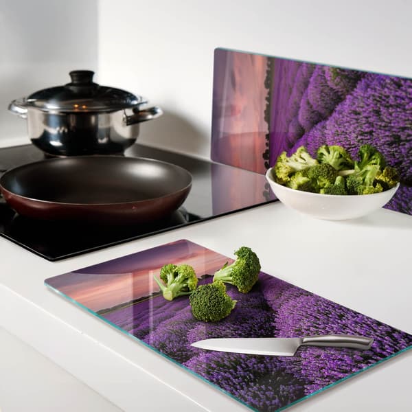 Dekorative serveringsbrætter i glas til snacks, lavendelmark, 2x30x52 cm