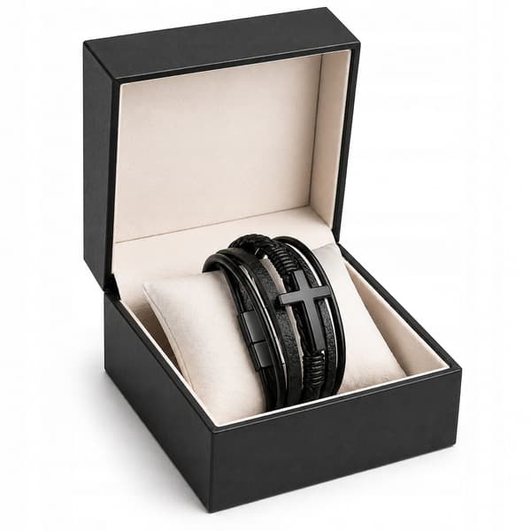 Herrflätat läderarmband med kors, presentarmband 19-22cm