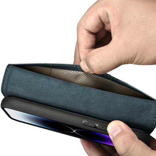 2-i-1 Läderfodral iPhone 14 Pro Anti-RFID Oljevax Plånboksfodral Blå