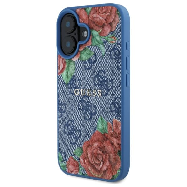 Guess 4G Flowers Print MagSafe-etui til iPhone 16, blå