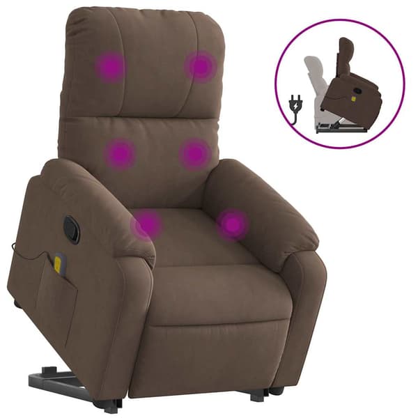 vidaXL Lyftbar massagefåtölj, brun, mikrofiber