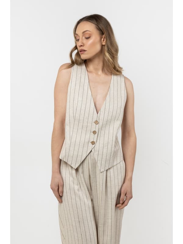 Hørvest med fine striber - beige S