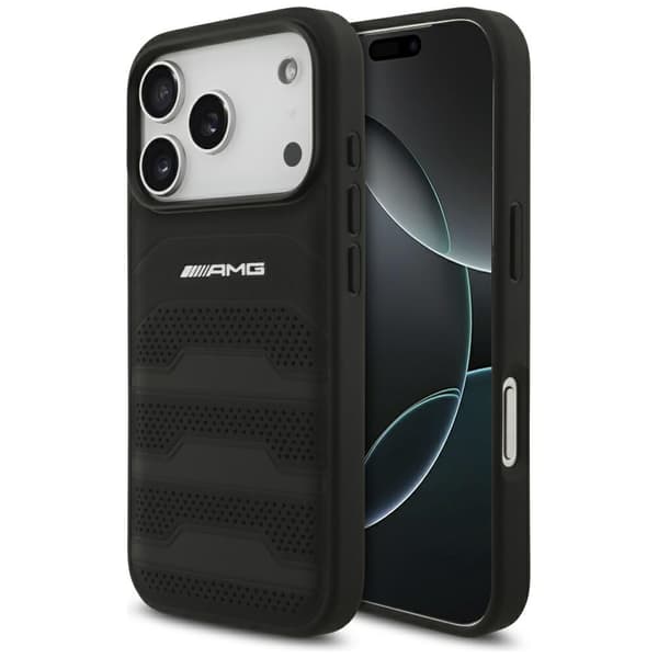 AMG Lædercover med Prægede Linjer og Logo til iPhone 17 Pro, Sort