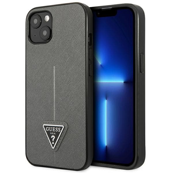 Guess Saffiano Triangle Logo-skal till iPhone 13, Silver