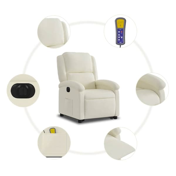 vidaXL Lyftbar massagefåtölj, elektrisk, vilstol, krämfärgad