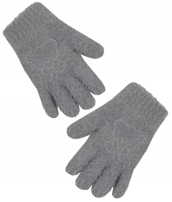Fluffy grå femfingerhandsker til pige 14 cm 4-5 år