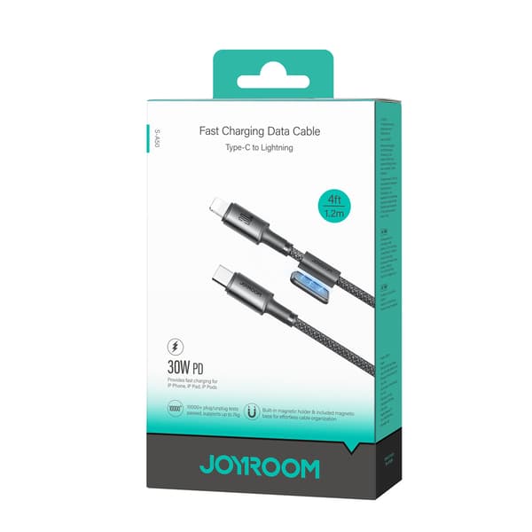 USB-C - iPhone Lightning-kabel med magnetisk hållare 1,2 m - grå