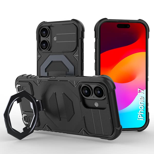 iPhone 17 pansret cover, MagSafe-kompatibelt, med stativ, sort