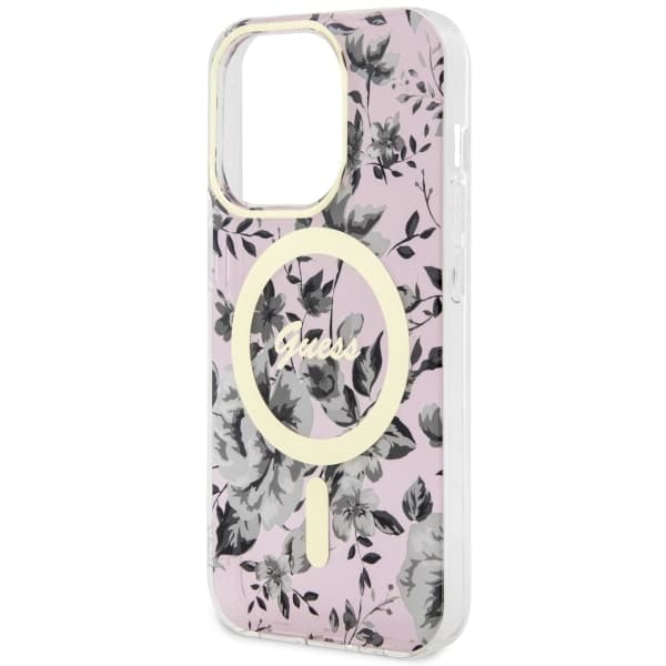 Guess Flower MagSafe-etui til iPhone 14 Pro Max, lyserød