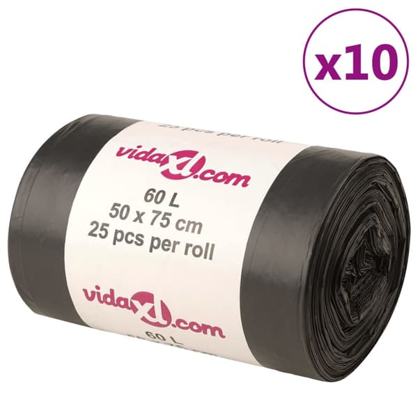 vidaXL Sopsäckar, 250 st, svarta, 60 l