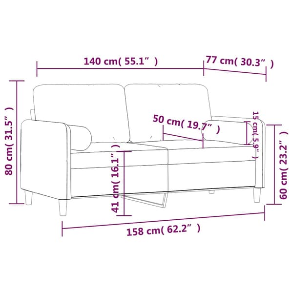vidaXL 2-sitssoffa med kuddar, blå, 140 cm, sammet