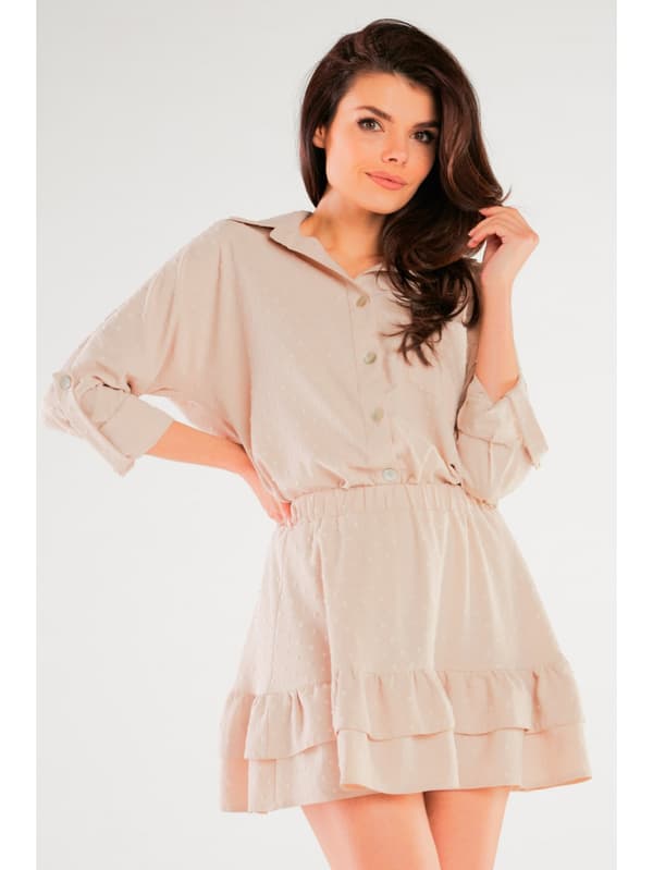 Sommarig utsvängd minikjol, beige L/XL
