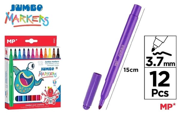Jumbo tuschpenne 12 farver