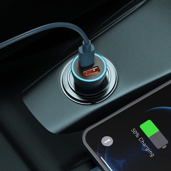 40W PD QC USB-C / USB Hurtig Biloplader + Kabel til iPhone Blå