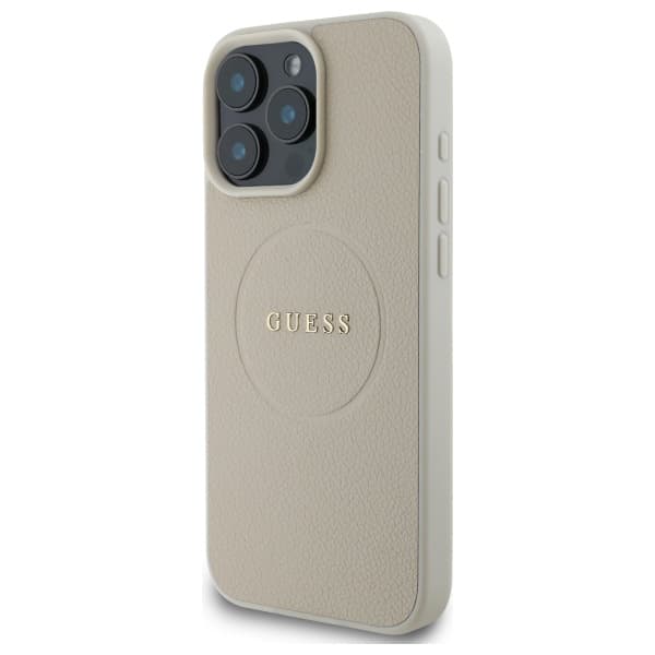 Guess Grained Ring MagSafe-etui til iPhone 16 Pro Max, Beige
