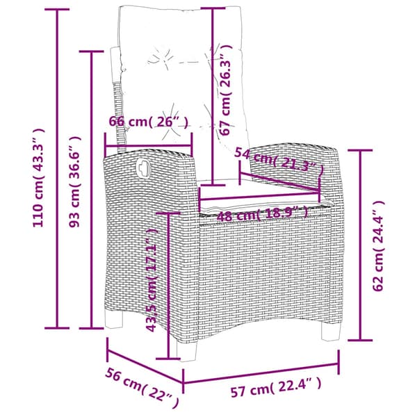 vidaXL havestol med hynder, sort polyrattan