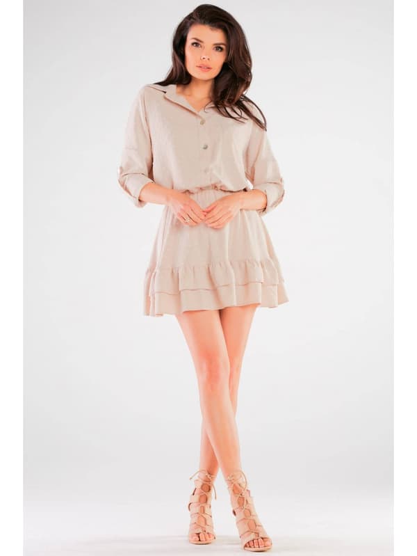 Sommarig utsvängd minikjol, beige L/XL