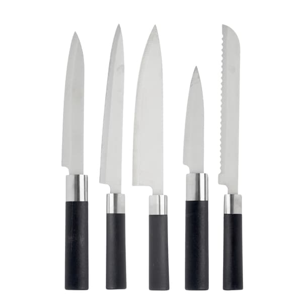 Set med 5 knivar i silverblock