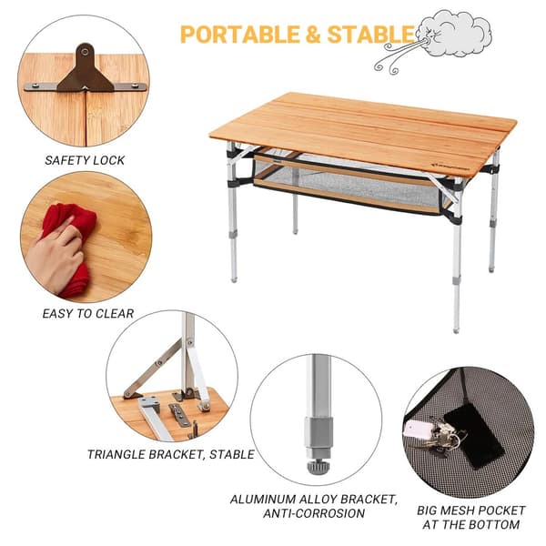 KING CAMP Campingbord i bambu 100 x 65 cm