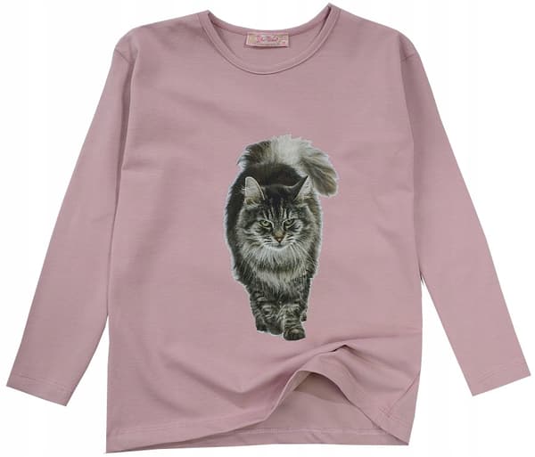 Pige bluse bomuld langærmet Kitty pudderrosa 128