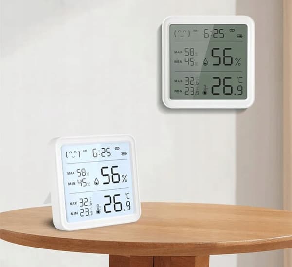 Tuya TH08Pro Bluetooth-sensor, stor LCD-skärm, temperatur och luftfuktighet, klocka